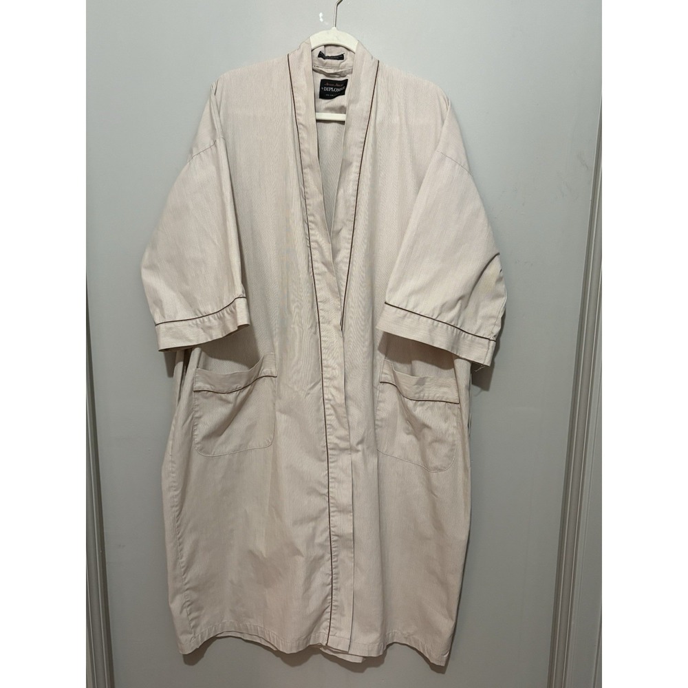 After Hours By Diplomat Robe Men's OS Tan‎ Pinstripe Belt Pockets Vintage Lounge